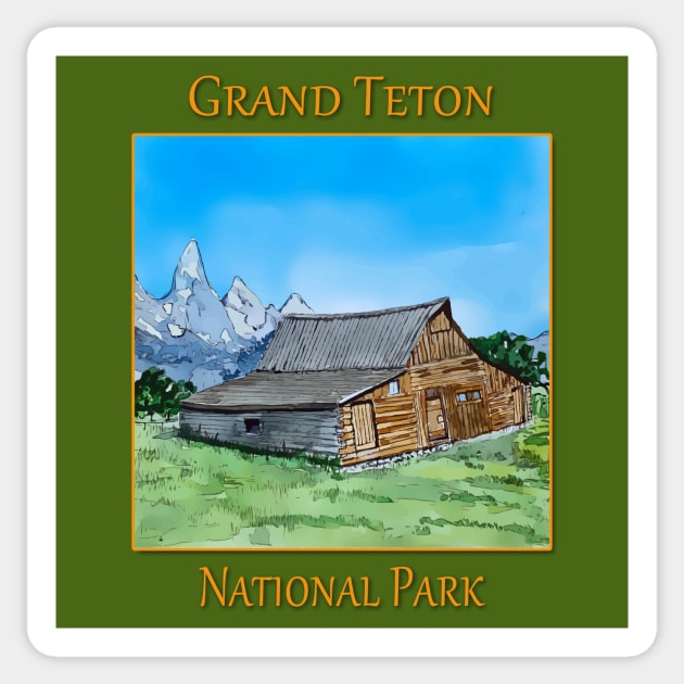Mormon Row barn in Grand Teton National Park Sticker by WelshDesigns
